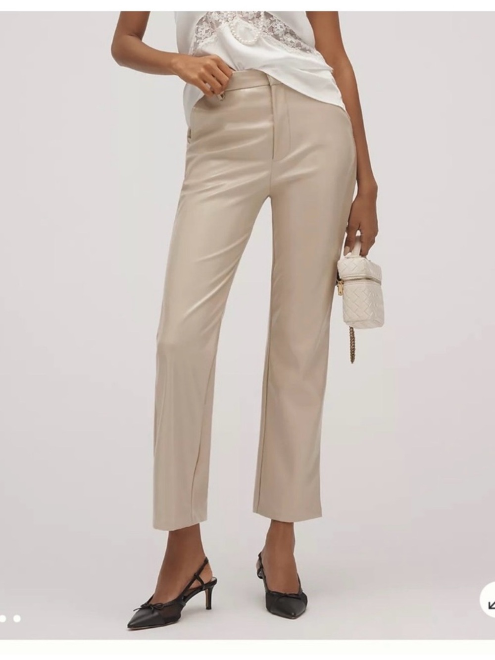 GREY LAB Straight-Leg High-rise Faux Leather Pants in Light Beige